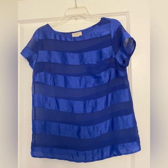 NWOT LOFT Striped Sheer Short Sleeve Blouse - Size M - Picture 1 of 2